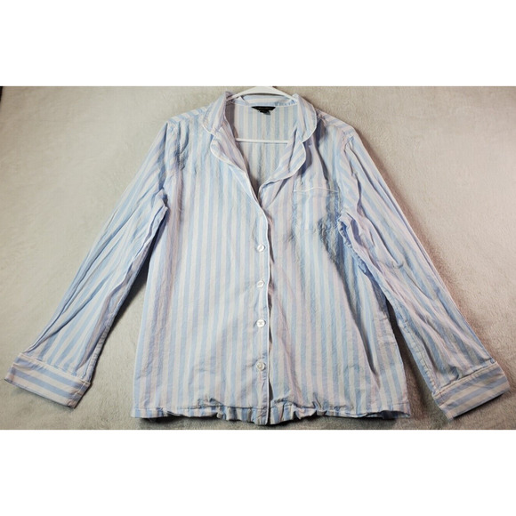 Brocks Brothers Sleep Shirt Womens Large Blue Striped Cotton Pocket Button Front - Picture 1 of 9